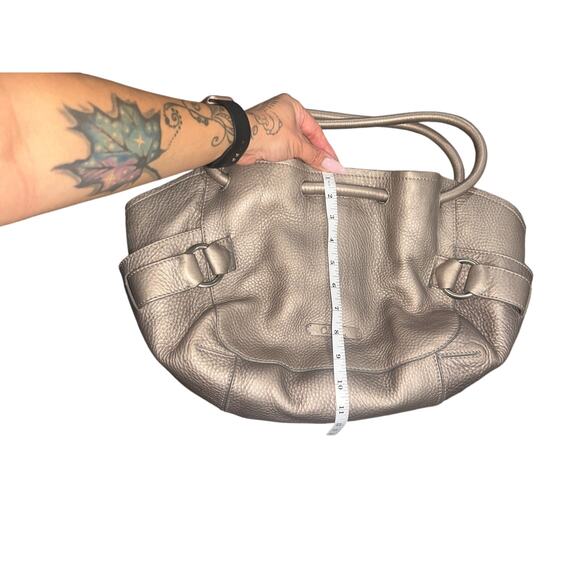 Cole Haan Leather Denney Shoulder Slouchy Hobo Bag Metallic Silver - Picture 5 of 12